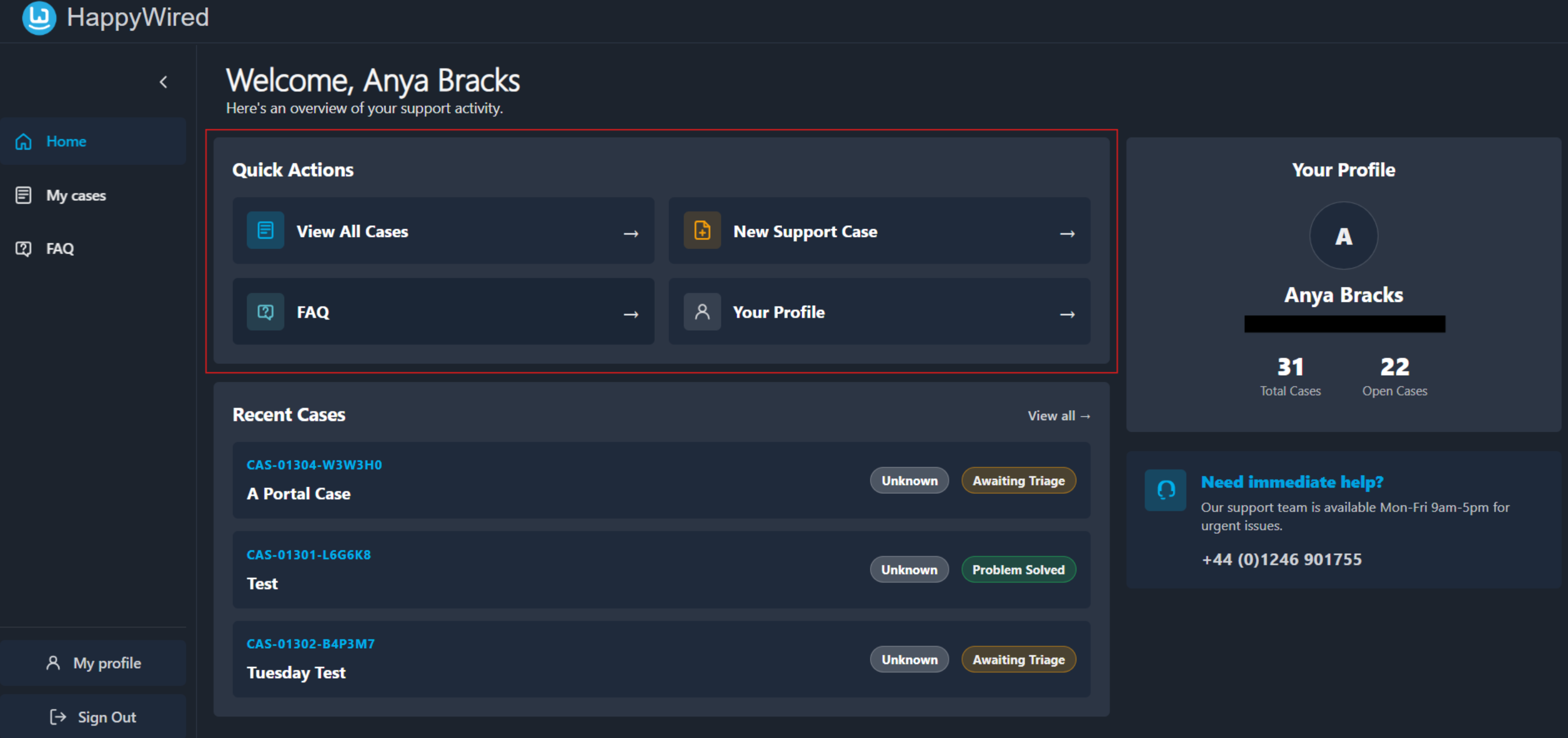 Quick Actions panel screenshot